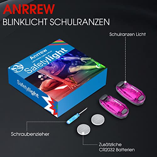 Anrrew Blinklicht Schulranzen Licht LED Sicherheitslicht 2er Set,Clip Reflektor Rucksack licht Lauflicht Kinderwagen Licht.Ideal für Jogger,Schultasche für Kinder, Kinderwagen、leuchtanhänger Hund