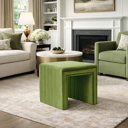 Image of HomePop 19 inch Modern Channel Tufted Velvet Ottoman - Green