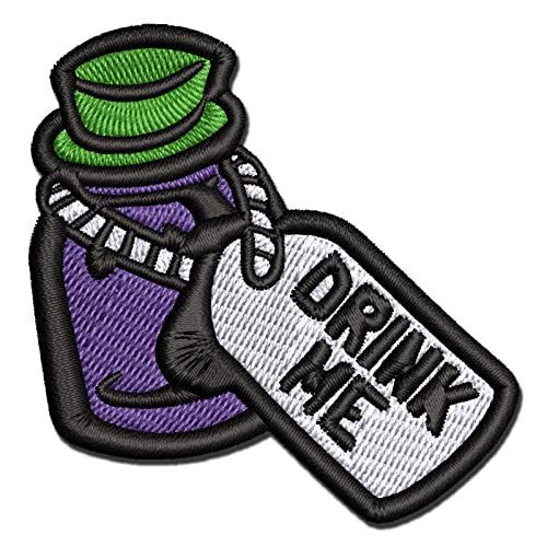 Drink Me Potion Bottle from Alice in Wonderland Multi-Color Embroidered Iron-On Patch Applique - Small 2.5 Inch