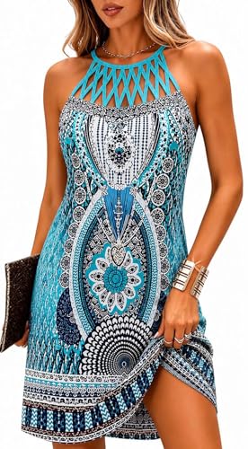 Image of BIRW Summer Dresses for Women 2026 Casual Floral Halter Neck A-line Beach Vacation Sundresses