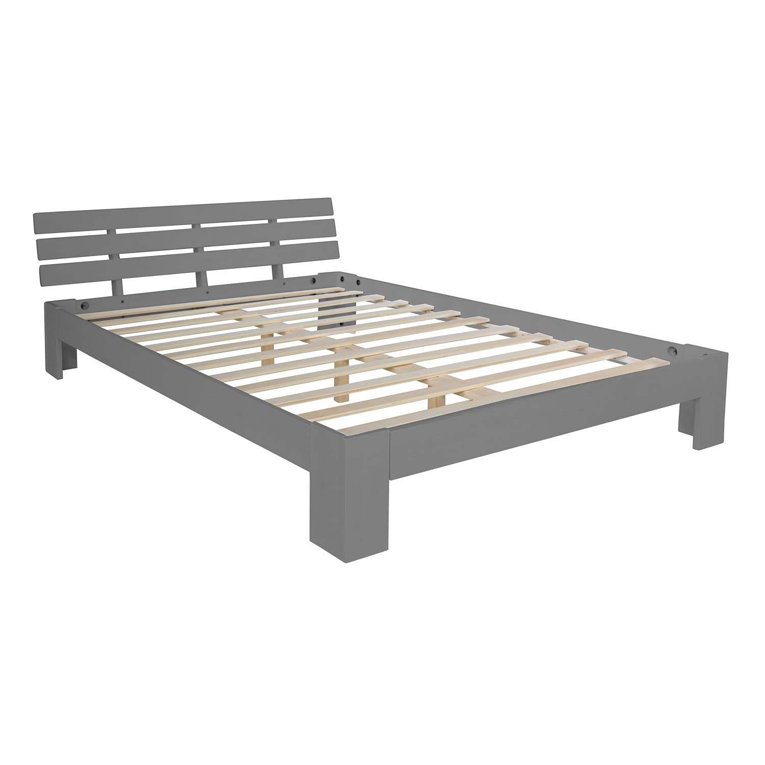 Homestyle4u 2037 – Doppelbett aus massiver Kiefer, Grau, Futonbett 140x200 mit Lattenrost