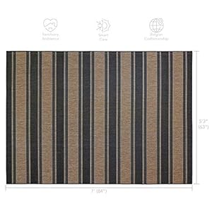 Gertmenian Indoor Outdoor Classic Flatweave Area Rug, Stain & UV Resistant Carpet, Deck, Patio, Poolside & Mudroom, 5x7 Ft Standard, Stripes, Nut Brown Black, 21968 Gertmenian Indoor Outdoor Classic Flatweave Area Rug Stain UV Resistant Carpet Deck Patio Poolside Mudroom 5×7 Ft Standard Stripes Nut Brown Black 21968