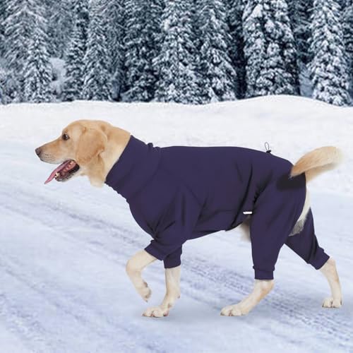 Hjyokuso Hundemantel Winter, Warmer Fleece Hundepullover mit Beinen, Weiche Vierbeinige Hundejacke für Kleine & Mittelgroße Hunde, Hundebademantel Fleece Hunde Pyjama Bekleidung Blau S