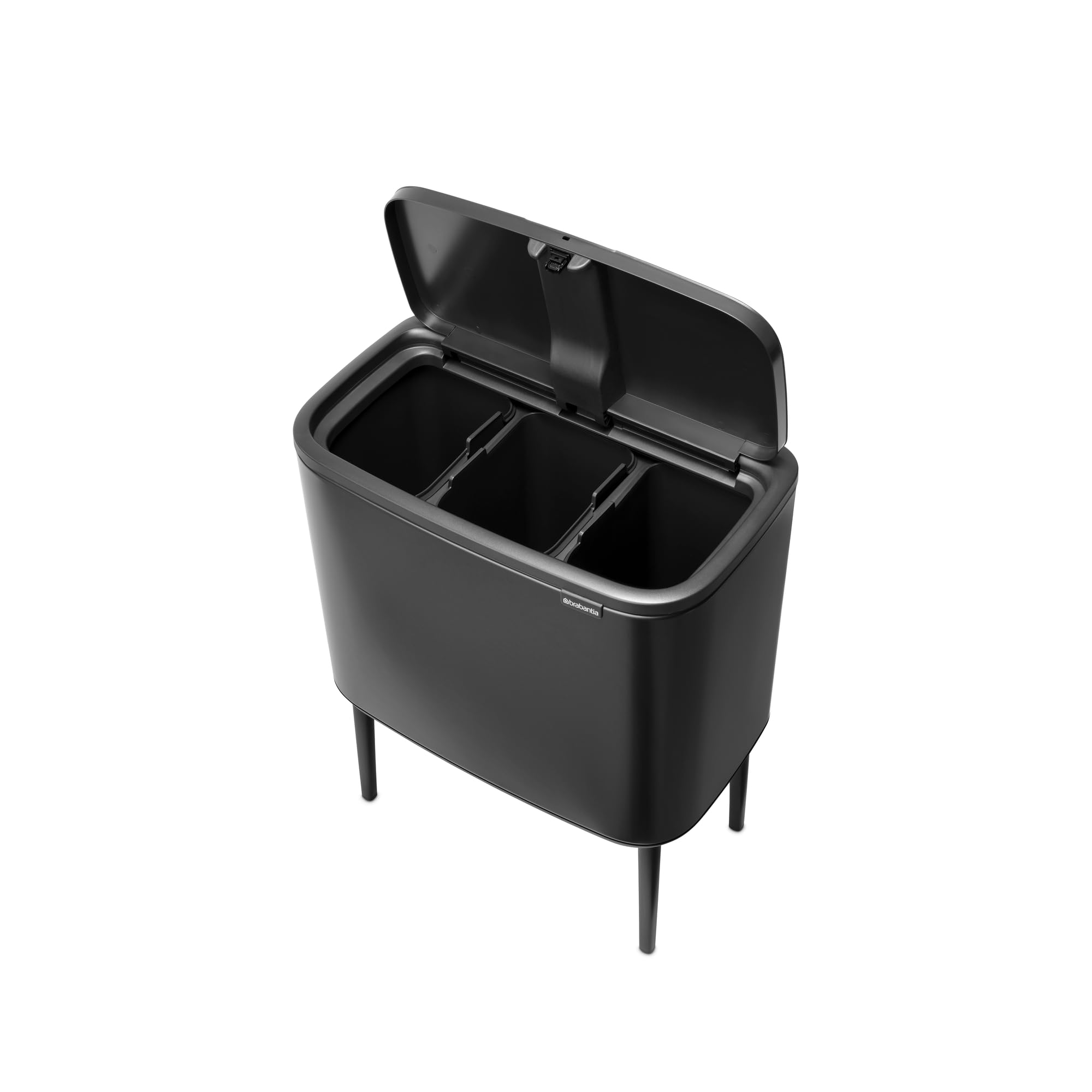 Brabantia Bo Touch Bin 3 x 11 l – 3-Fach-Behälter für Recycling | Soft-Touch-Kücheneimer mit Inneneimern | Frei stehende Abfallsortierlösung mit rutschfesten Füßen | Confident Grey