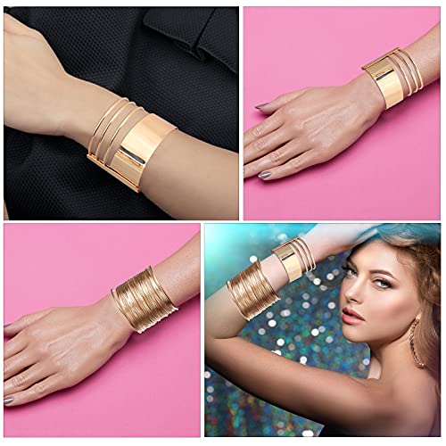 3 Pieces Wide Cuff Bangle Bracelet Set For Women Armband Adjustable Wrist Cuff Wrap Bracelet Polished Open Wristband Arm Bangle Jewellery Adjustable Gold Similar Bangle Bracelets Leaf Bracelet #TOP5