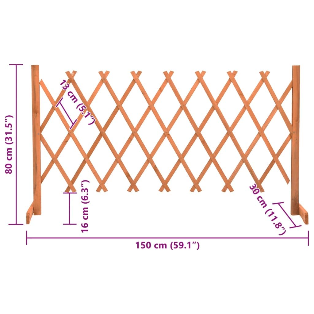 Garten-Rankzaun aus massivem Tannenholz 150x80 cm, orange lasiert, erweiterbar Zaunelement für Sichtschutz, Begrenzung, Privatsphäre im Außenbereich, ideal für Terrasse, Balkon, Vorgarten