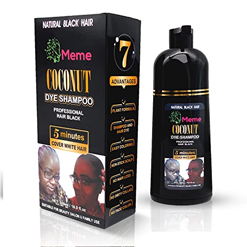 Meme - Coconut Oil Black Hair Dye Shampoo - 16.9 Fl. Oz, No Fade Hair Color With Non-Stick Scalp, Plant-based Formulated with Natural Vegetable Oil, Protects Hair Damage, Black Hair Dye Shampoo for Men and Women Meme - Coconut Oil Black Hair Dye Shampoo - 16.9 Fl. Oz, No Fade Hair Color With Non-Stick Scalp, Plant-based Formulated with Natural Vegetable Oil, Protects Hair Damage, Black Hair Dye Shampoo for Men and Women