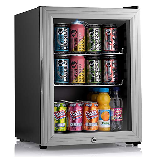 Subcold Super35 LED - Mini Fridge | 35L Beer, Wine & Drinks Fridge | LED Light + Lock and Key | Low Energy A++ (Silver)