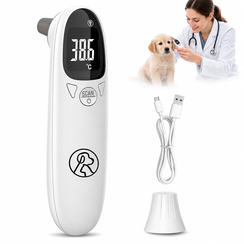 Ear Thermometer Dog, ZMCVOE Fever Thermometer Dog with LED Display, Digital Fever Thermometer Cat with Memory Mode, Portable Ear Thermometer for Dogs, Cats, Cows, Sheep, Horse
