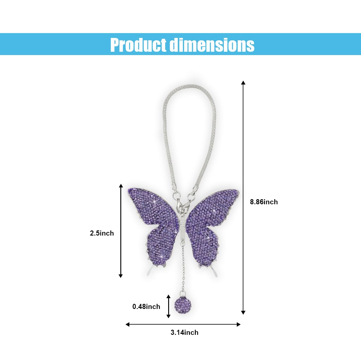 Bling Butterfly Car Mirror Charm - Crystal Rhinestone Hanging Pendant For Rear View Mirror (Purple) - View #4