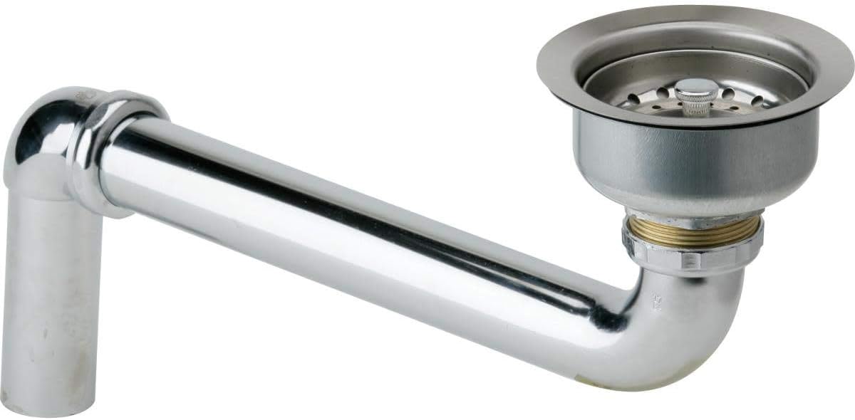 Elkay LKAD35 3-1/2" Drain Fitting with Stainless Steel Body, Strainer Basket, and Offset Tailpiece, Silver, 3.5