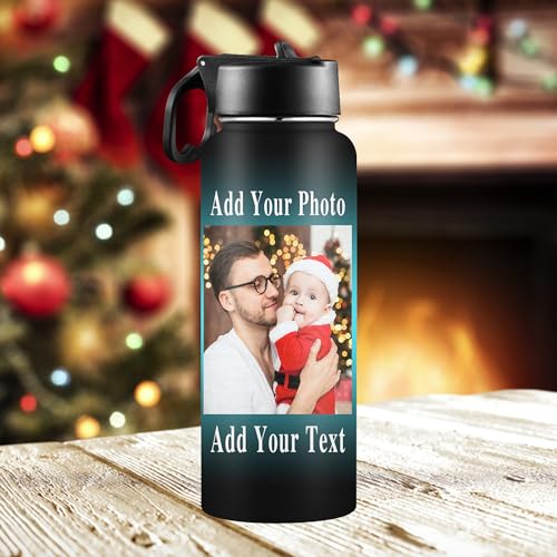 Botellas de Agua Personalizadas con Pajilla 18oz Impresión Doble Cara Acero Inoxidable Termo Aislado Regalos Personalizados Para Navidad Cumpleaños para Mamá Papá Abuelo Abuela miniatura 3