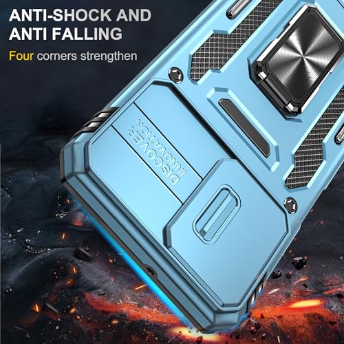 Image of Slide Camera Cover with Ring Holder Mobile Phone Case Cover for Motorola Moto G54 (Blue)