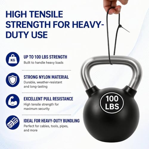 Image of Zip Ties 8 inch, 100 Pack Heavy Duty Black Zip Ties with 100 lbs Tensile Strength, Self-Locking Nylon Cable Ties,Wire Ties for indoor and outdoor use.