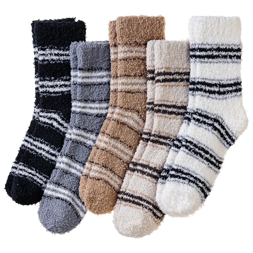Image of Eocom Fuzzy Socks for Womens Warm Fluffy Winter Cozy Thick Plush Slipper Sleep Comfy Crew Christmas Socks 5 Pairs