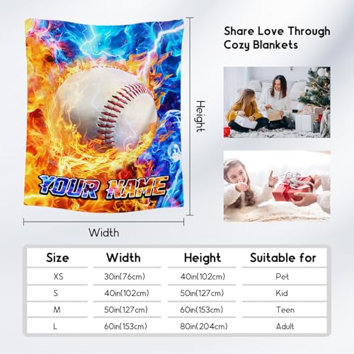 Baseball Blankets for Boys - Customize Sports Blanket - Comfy Cozy Flannel Throws for Couch, Room Decor 4 Sizes