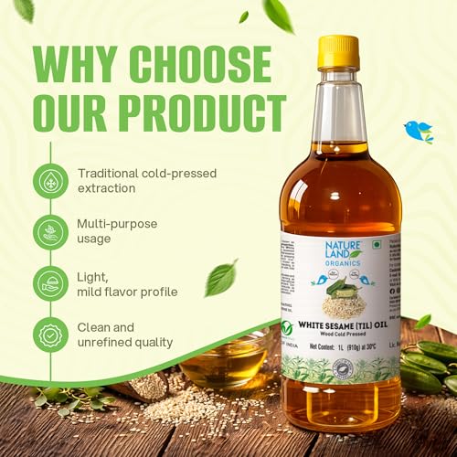 Image of Natureland Organics White Sesame /Til Oil 1ltr - Cold Pressed