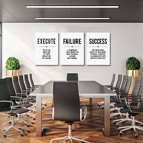 Inspirational Print - Framed Canvas Wall Art Success Quote, Office Wall Art, gift for boss, Positive Motivational Prints, Execute Failure Success Poster (D-3pcs,12x16inchx3pcs) — view 4