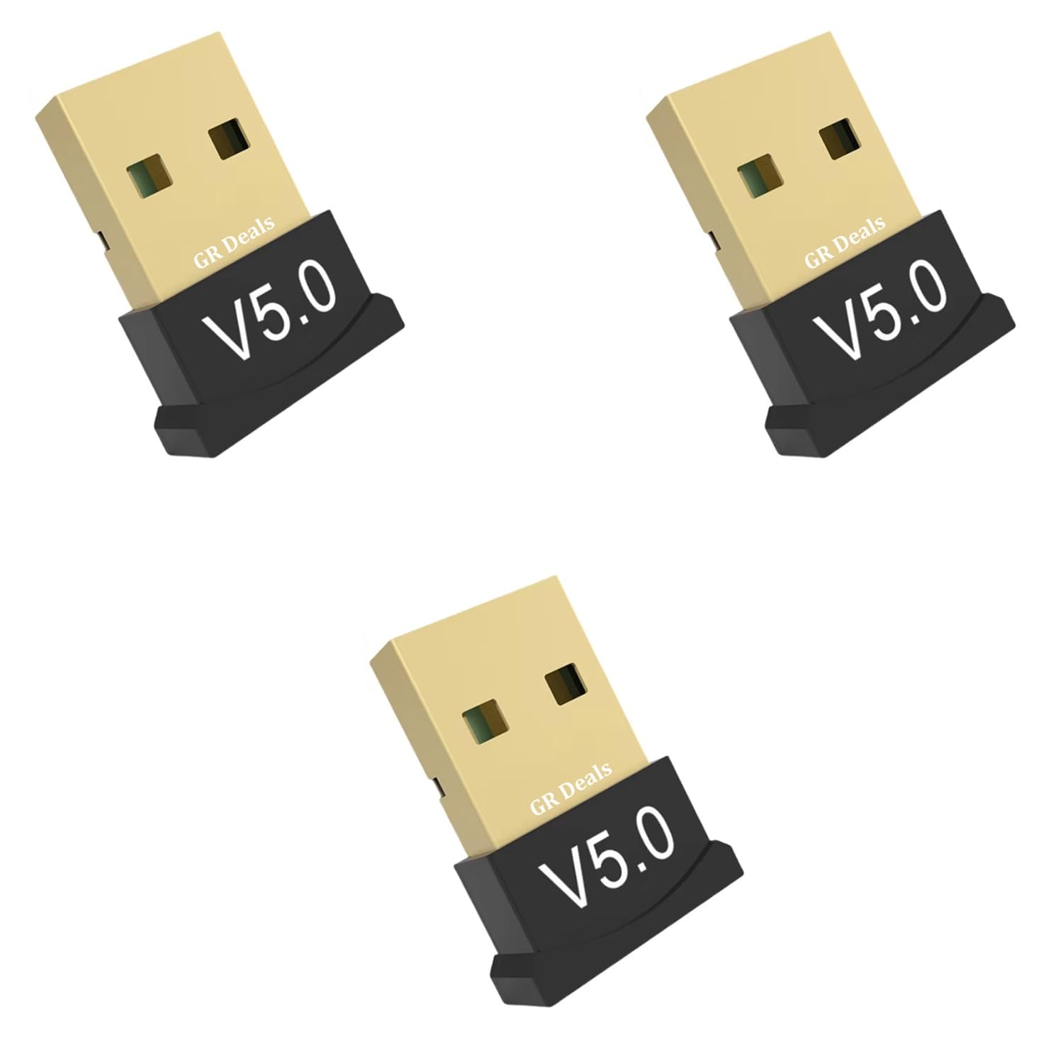 GR Deals USB Bluetooth Adapter for PC, 5.0 Bluetooth Dongle Receiver Supports Windows 11/10/8.1/7 for Desktop, Laptop, Mouse, Keyboard, Printers, Headsets, Speakers. Black. (Pack of 3)
