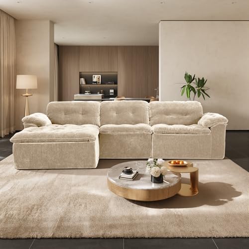 Image of 118 inch Oversized Modular Sectional Sofa, Large Modern Cloud Sectional Couch with Ottoman, Chenille 4 Seat Sofa Set, L-Shape Couch for Living Room, Apartments, No Assembly Required, Coffee