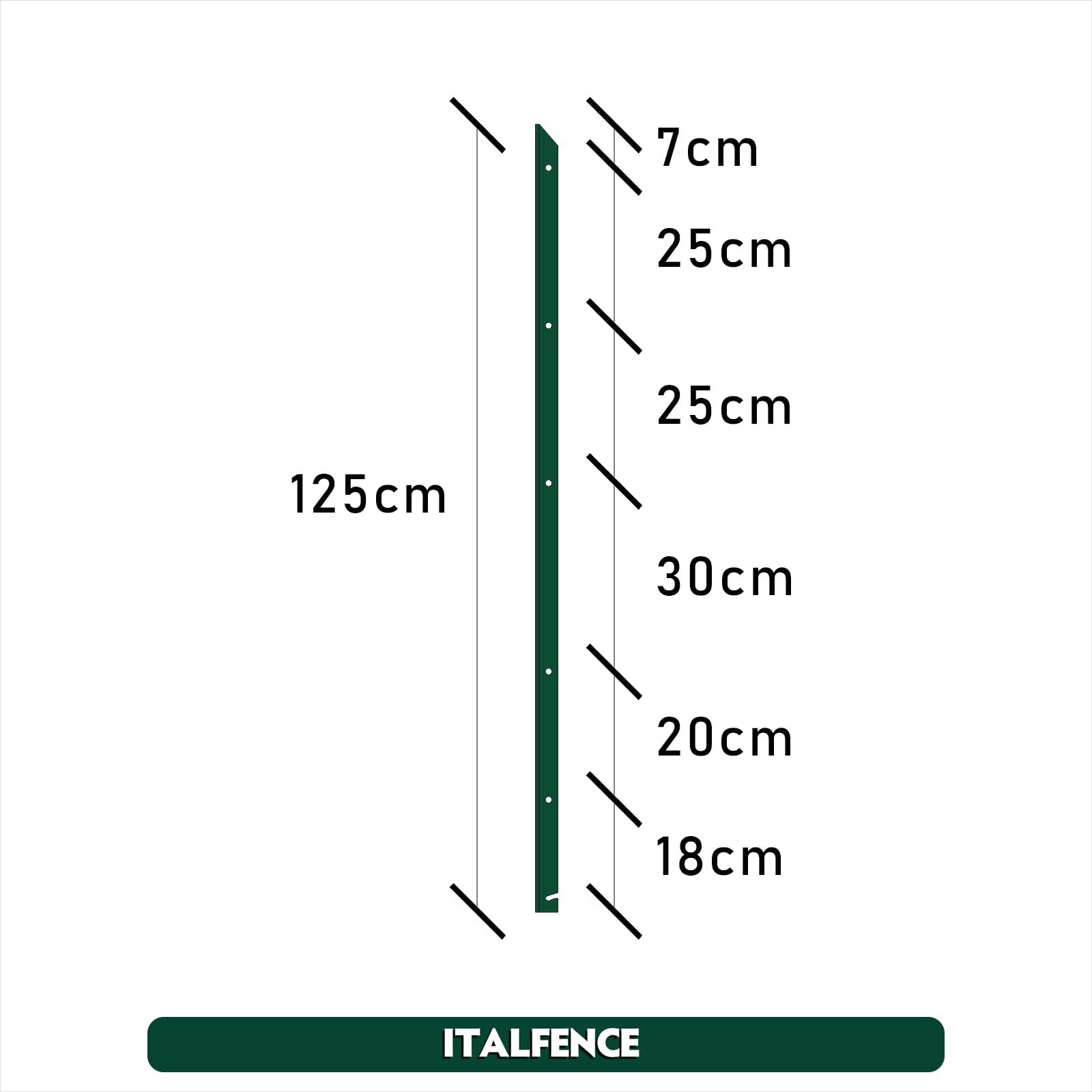 Poste T H125cm 30x30x3mm en hierro plastificado verde [5 piezas]
