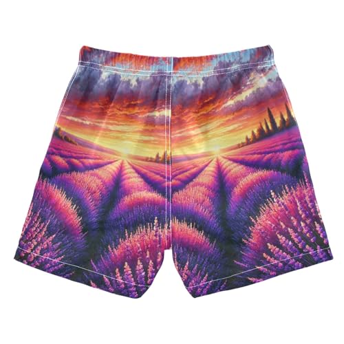 Sunset Lavender Field Boys Swim Trunks Quick Dry Toddler Swimsuit Boy Board Shorts Bathing Suits Swimwear XS2