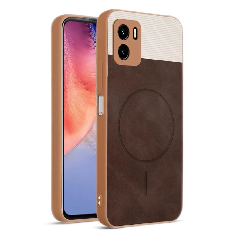 Image of Bintage CASE Mac Safe Design Hard Light Weight Back Case | Soft Border Camera Protect | Dual PU Leather Finish Back Cover Compatible for Vivo Y15c / VIVO Y15s - White & Cherry Brown