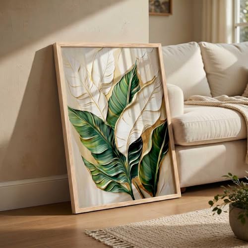 Image of kotart Aesthetic Leaf Art Home Decoration|Paintings With Frame For Living Room Bed Room Hotel Wall Decor Digital Reprint (19x25 inch)