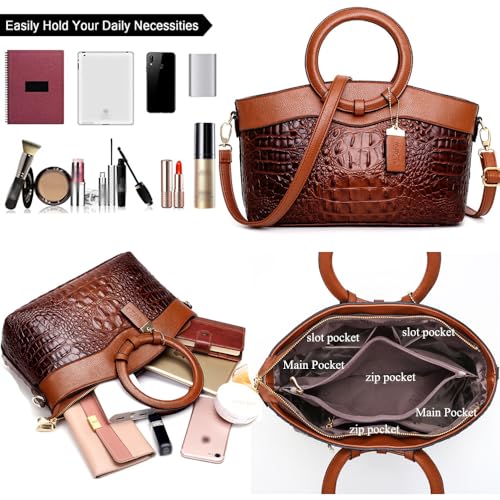 Sac à main pour femme effet crocodile texture relief premium avec anse ronde rigide