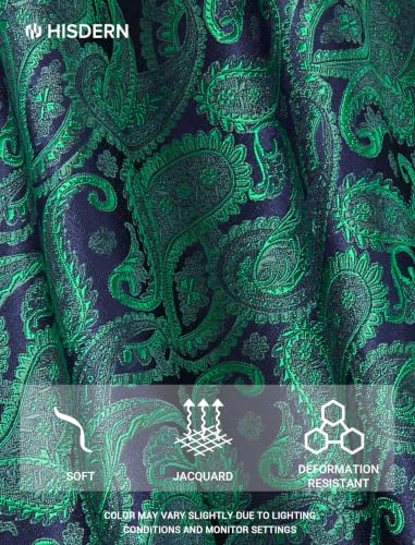 Image of HISDERN Extra Long Ties for Men Classic Floral Tie and Pocket Square Elegant Silk Necktie Handkerchief Set Wedding Party