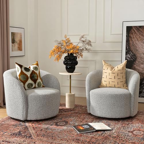 Sillón giratorio redondo en boucle negro blanco miniatura 5