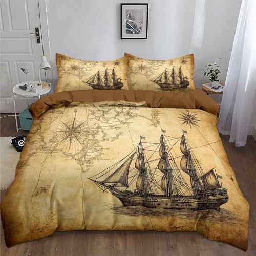 Housse de couette carte au trésor 220x240 cm pirate gris foncé pour lit double