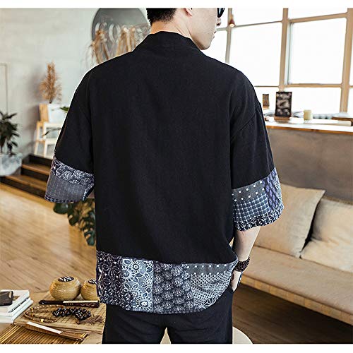 HAORUN Men Japanese Short Sleeve Kimono Cardigan Coat Loose Jacket Top4