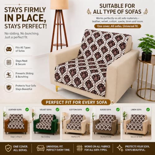 Image of Homerz Premium Printed Quilted Velvet Sofa Slip Cover Protector, Sofa Mat, Exact Size, Antislip Cover (Botanica, 1 Seater, Full)