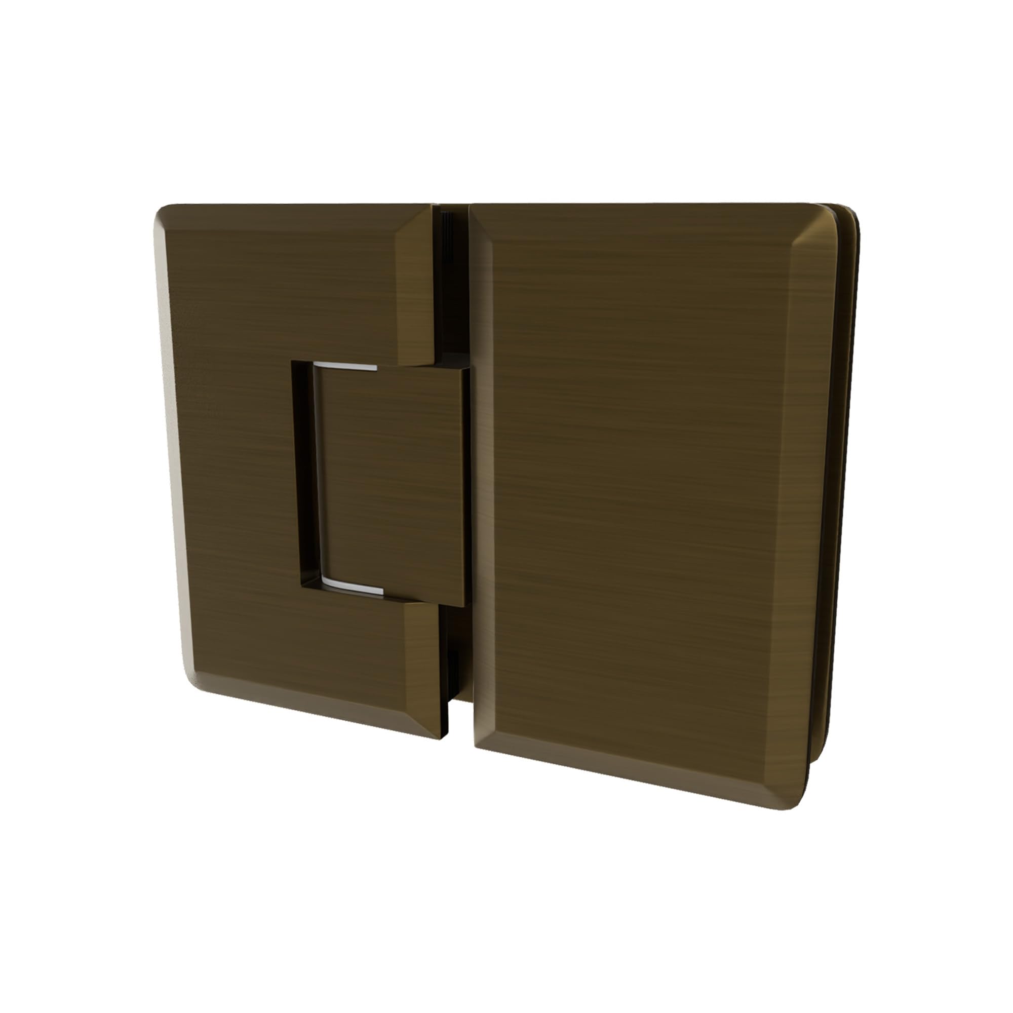Brixwell 180 Degree Glass to Glass Standard Hinge, Brass Material, Brushed Bronze Finish, 5/16" to 1/2" Glazing Thickness, 3-1/2" Height, 90 Degree in Out Self Centering, Beveled Edge