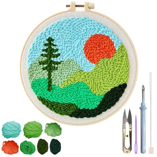 Image of PATPAT Silicone DIY Punch Needle Art Kit Beginners DIY Starry Night Punch Needle Art with Embroidery Needles,Tutorial,20x20cm Embroidery Hoop, Assorted