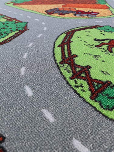 Primaflor Spielteppich Bauernhof - 95x200 cm | Straßenteppich mit Tieren | Made in EU | Kinderteppich mit Straßen für Jungen & Mädchen | für Fußbodenheizung | Kurzflor Teppich für Kinderzimmer – Bild 5