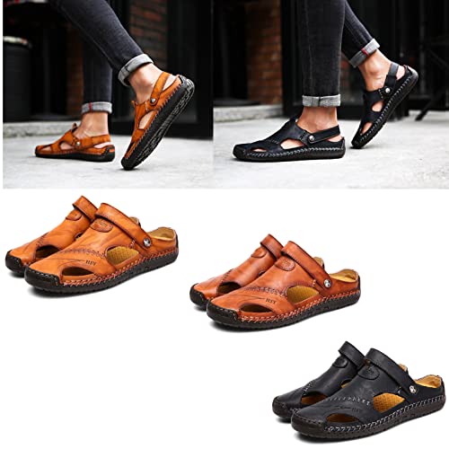 LELEBEAR Mutlon Sandals - Men's Casual Closed Toe Leather Handmade Sandals - Mutlon Leather Classic Sandals Slipper Outdoor2