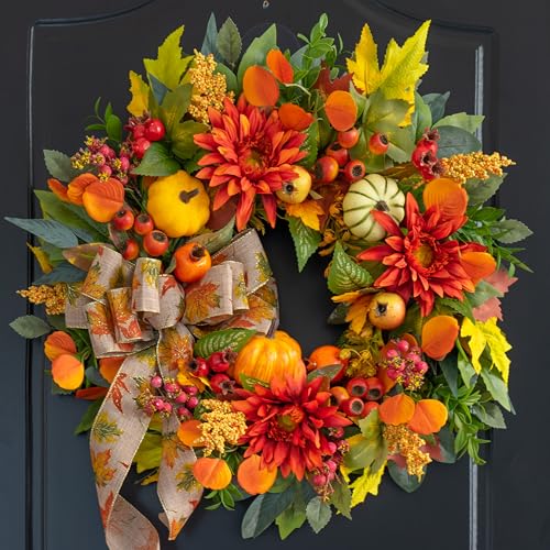 Fall Wreaths for Front Door 24 Inch Autumn Wreath with