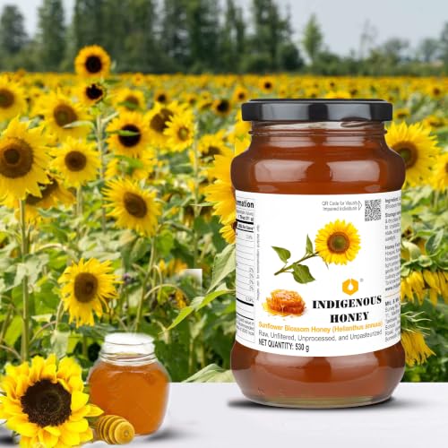 Image of INDIGENOUS HONEY Organic Sunflower Honey Raw Natural 17.64 oz Glass Jar