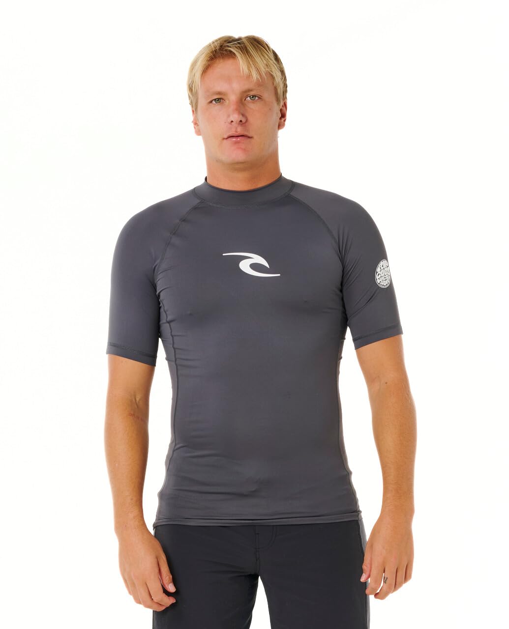 RIP CURL Men's Waves UPF50 Performance Short Sleeve Rash Vest Top Charcoal Grey Size UK Large
