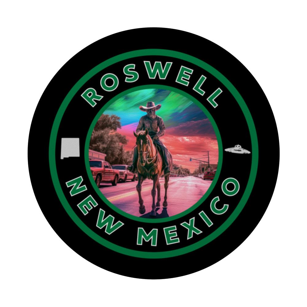 Roswell New Mexico Alien Cowboy PopSockets Swappable PopGrip, Black - Image 3