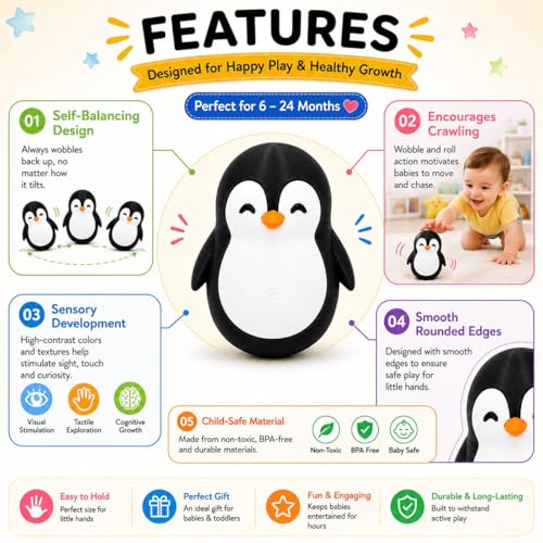 Image of Penguin Roly-Poly Toy, Tumble, Wobble, and Come Right Back (Black and White)