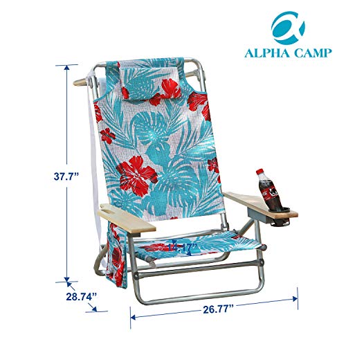 Alpha Camp Camping Folding Beach Chair Oversized Heavy Duty Steel Frame Support 250 Lbs Collapsible Padded Arm Chair With Cup Holder Quad Lumbar Back Chair Portable For Outdoor/Indoor,Flower #TOP4