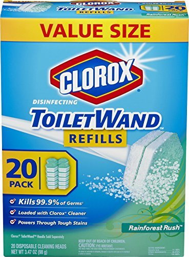 clorox toiletwand disinfecting refills, disposable wand heads - rainforest rush - 20 count