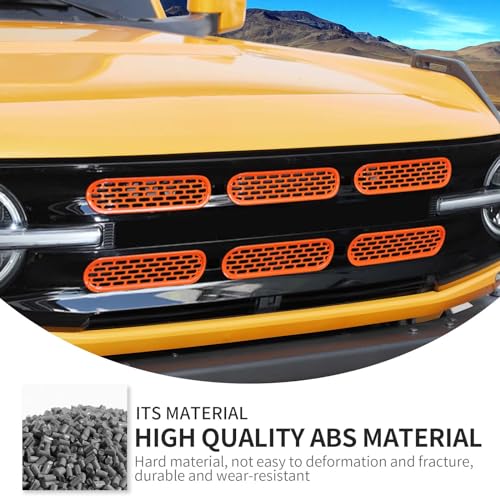 Image of Linskip Oval Grille Inserts Fit for 2021-2025 Ford Bronco, Front Mesh Grille Cover for Bronco Exterior Accessories, Enhancing Vehicle Front Appearance(orange)