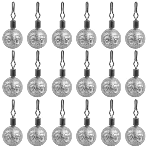 Ball Weights Drop Sinkers Fishing, 20PCS Round Fishing Weights Sinkers Casting Drop Shot Weight Swivels for Bass Fishing Saltwater Freshwater (1/8oz)