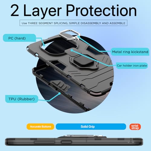 Image of Pikkme D5 Tough Armor Bumper Case | 360 Protection Case | Ring Holder Stand Back Cover for Redmi Note 14 Pro 5G (Black)