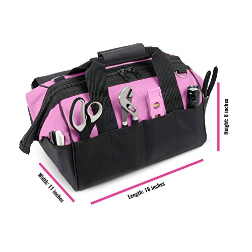 Pink Power 16” Tool Bag for Women with 22 Storage Pockets and Shoulder Strap - Thumbnail 2