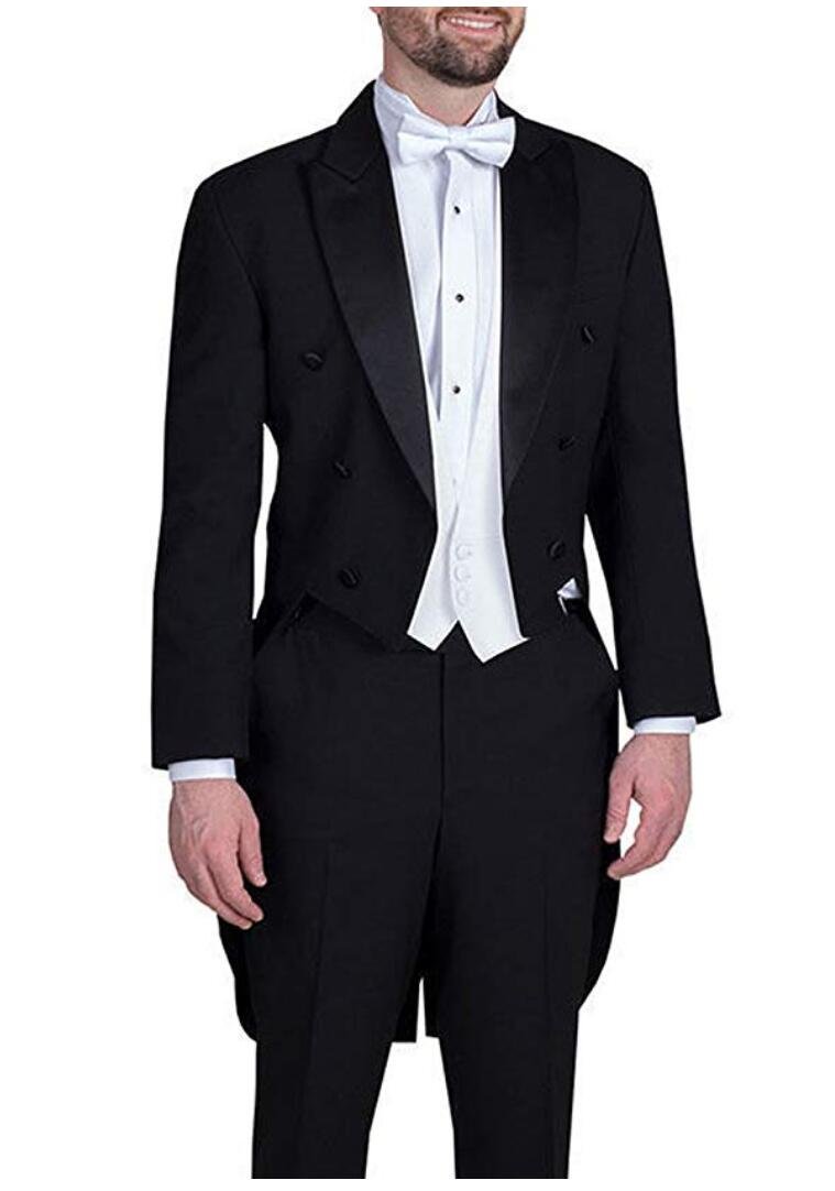 Classic Men's Black Tailcoat Jacket 3 Pieces Notch Lapel Suit Weddding Groom Tuxedos Black 40 Chest / 34 Waist
